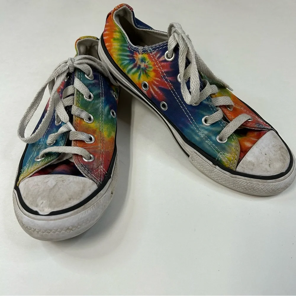 Converse Unisex Youth Kids Sneakers Size 2 Low Top Lace Up Tie Dye Yellow #1571